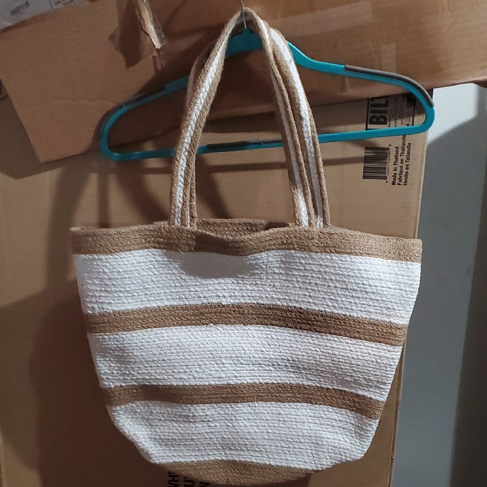 Nwt Striped Tan and White Tote Bag
